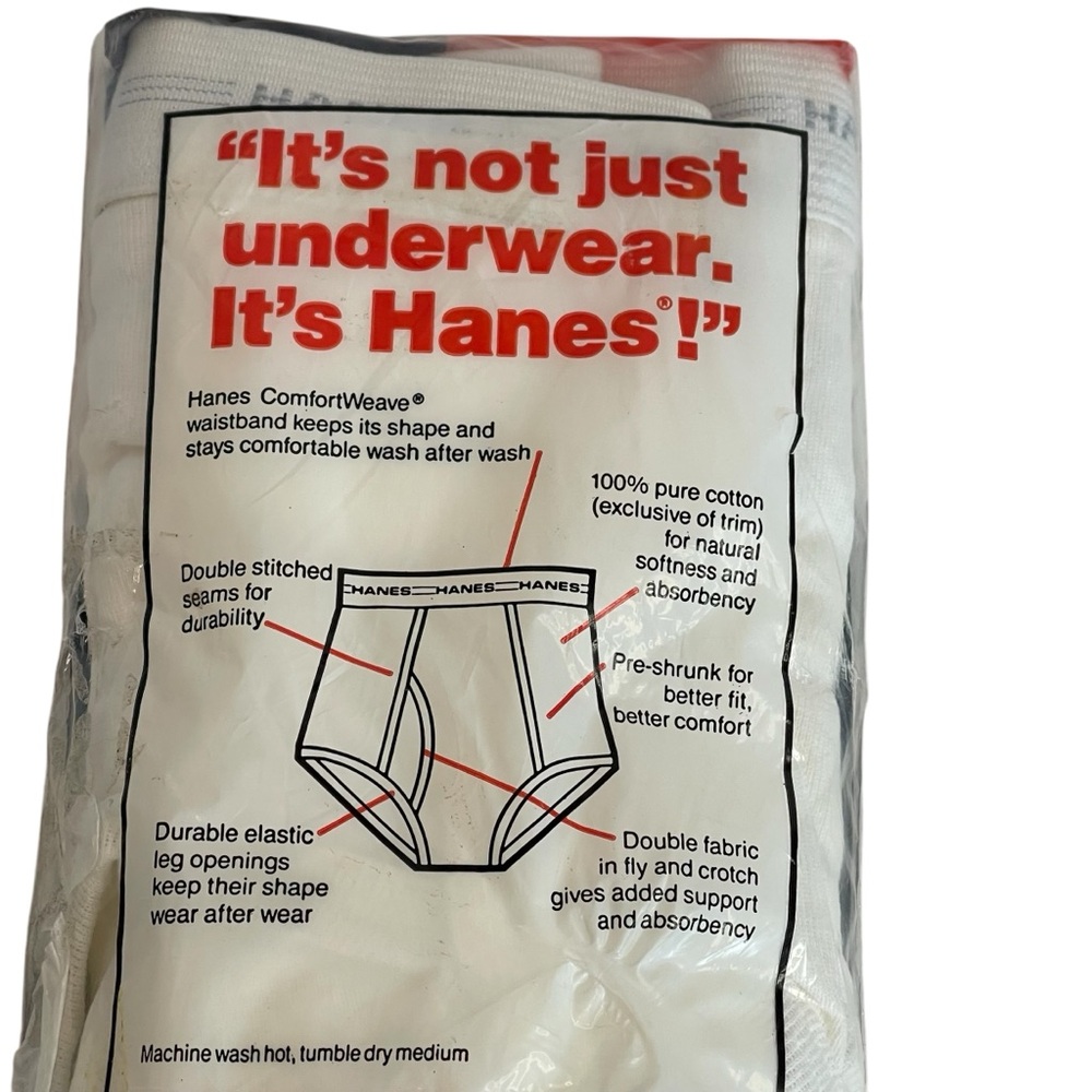 Vintage NOS 1987 HANES MENS Sz 36 Briefs White 3 Pack Tighty Whities Made In USA - Picture 5 of 8